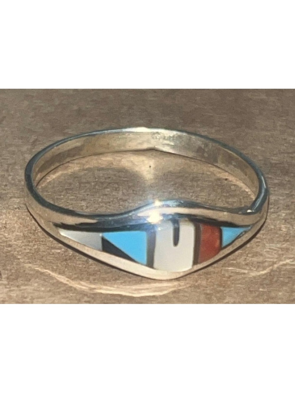Zuni multi stone cluster turquoise sterling silver inlay ring size 8 -Clinton